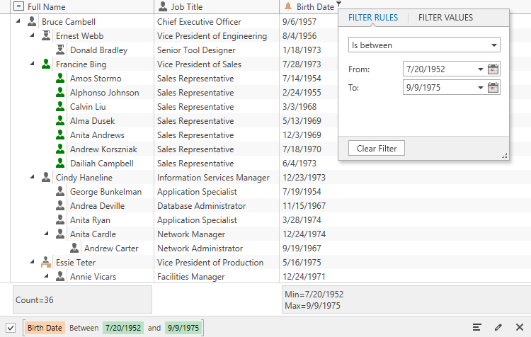 DevExpress WPF Tree List component atlas