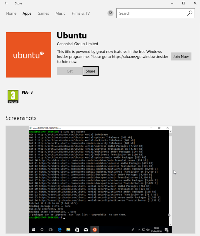 Canonical 发布公告，Ubuntu可以在 Windows 10 商店找到