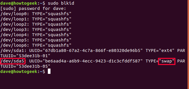 output of blkid in a terminal window