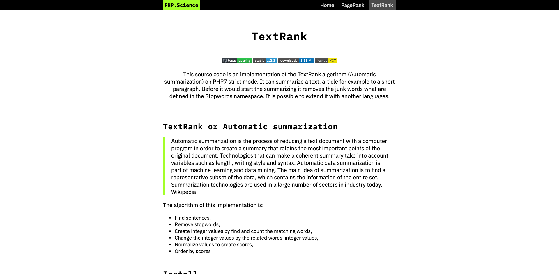 PHP-Science-TextRank