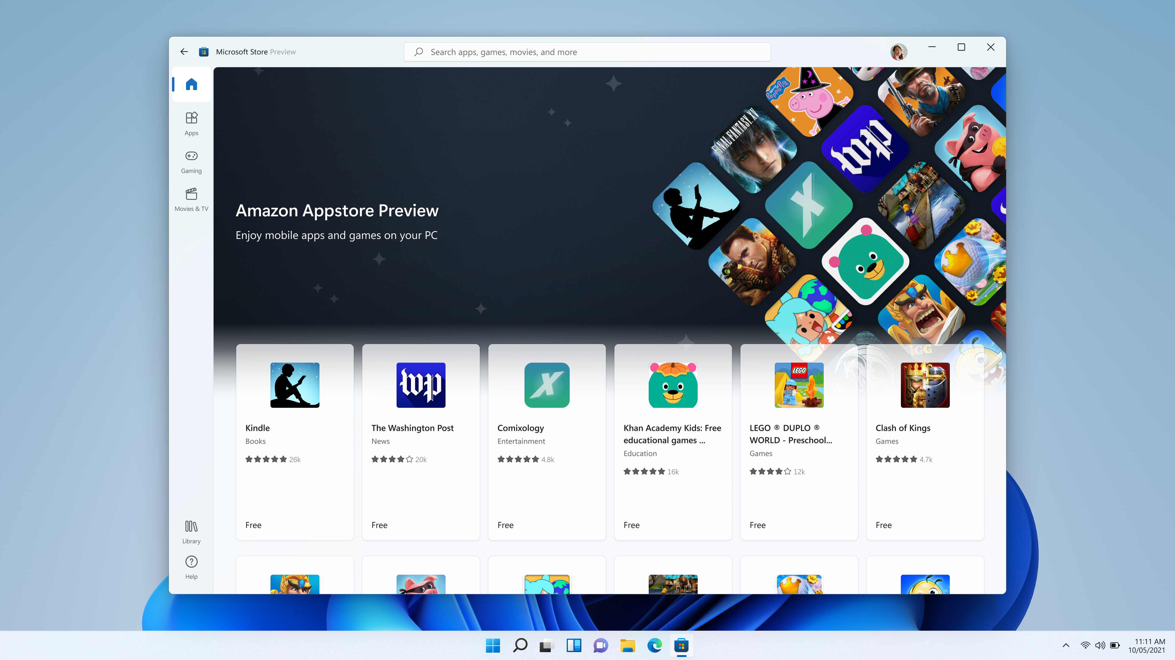 The store homepage highlights the Amazon Appstore.