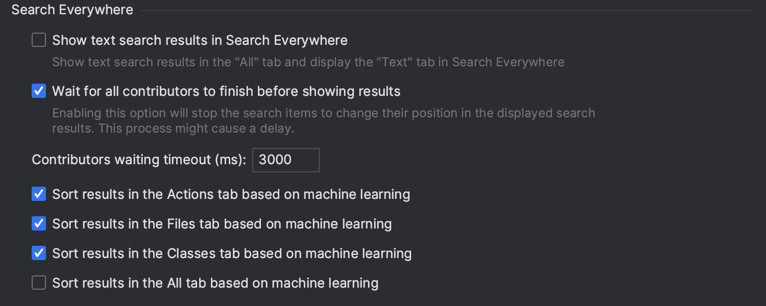 Search Everywhere でデフォルトで有効になっている機械学習主導のクラス検索