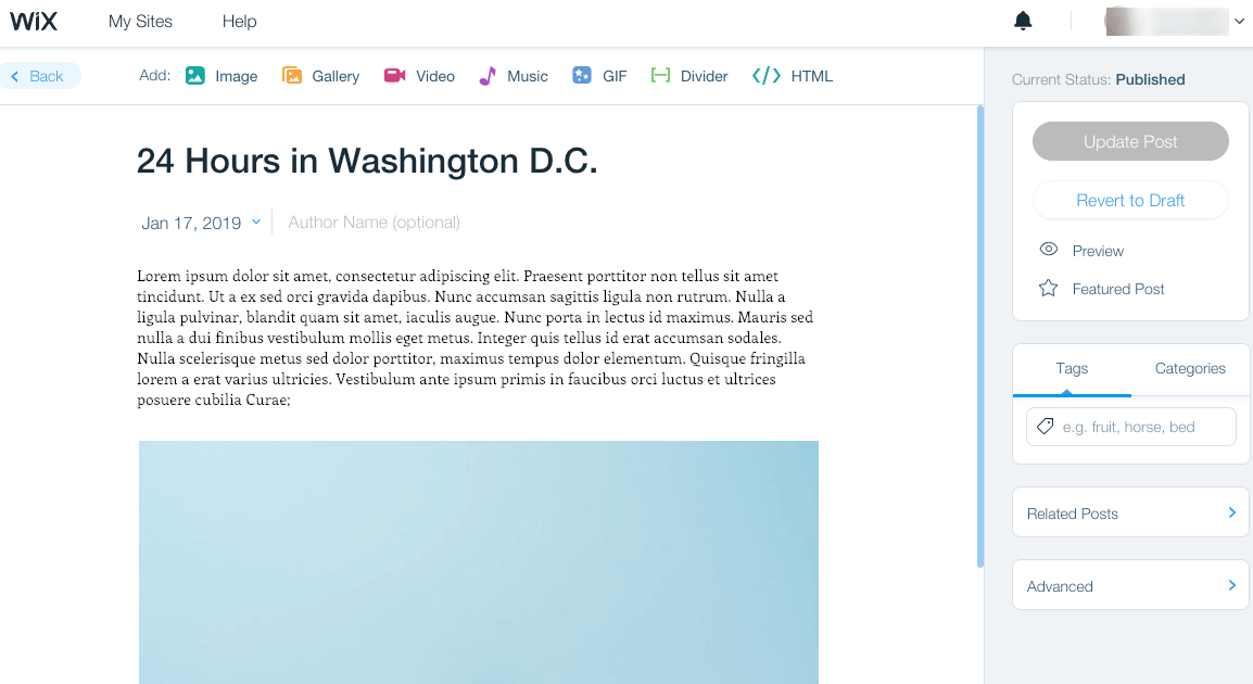 Wix blog editor