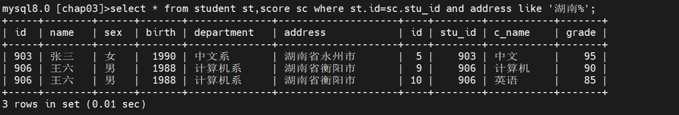 MySQL中对于单表和多表的操作