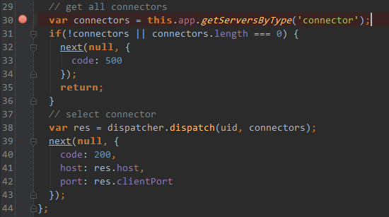 Breakpoints in gateHandler.js