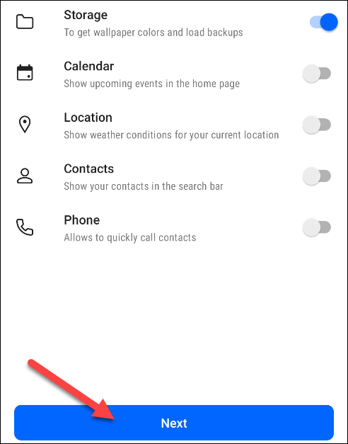 give permissions and tap next