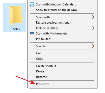 select properties from a folder's context menu