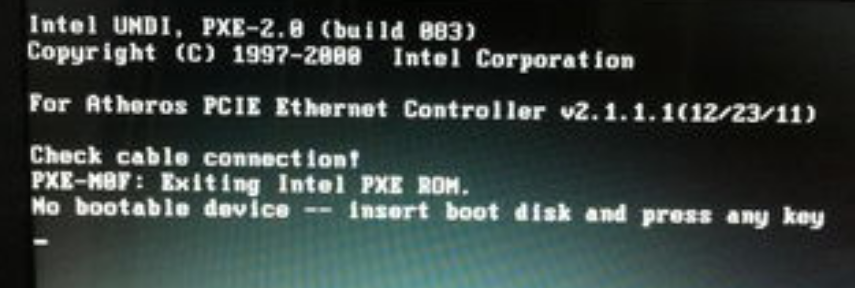电脑开机提示“no bootable device”，无法进入系统