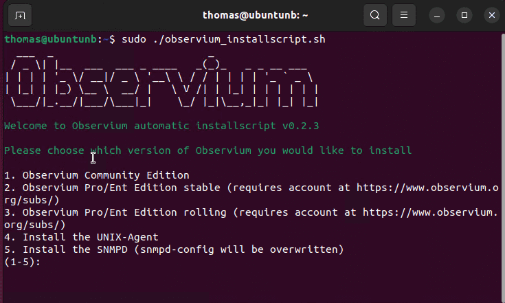 Installation of Observium via setup script on Ubuntu