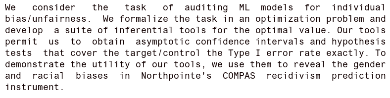 auditing ml models for individual bias and unfairnesssongkai xue