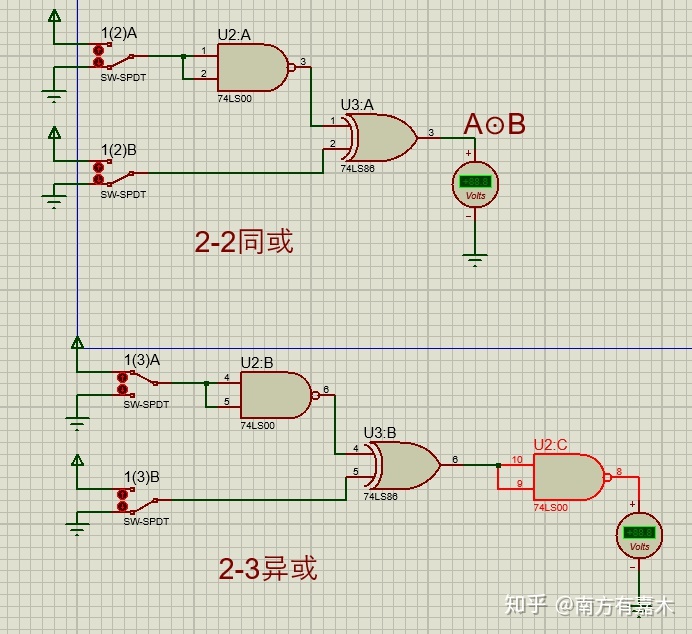 74ls00与非门74ls11 与门74ls32或门74ls86 异或门not(proteus中的
