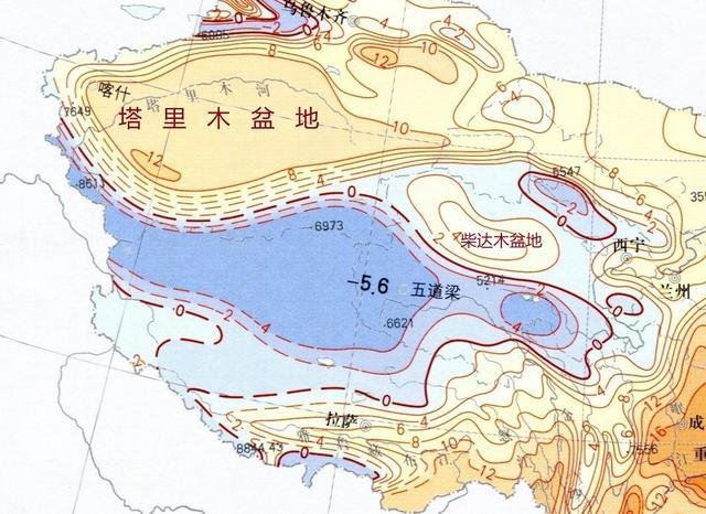 的年均溫都在0℃以下,其中位於青藏高原內陸的五道梁地區年均溫僅為