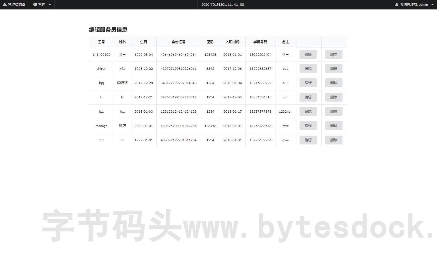 管理员角色-员工管理