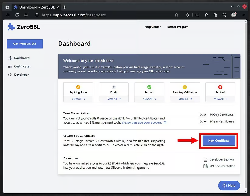 创建新的 SSL 证书