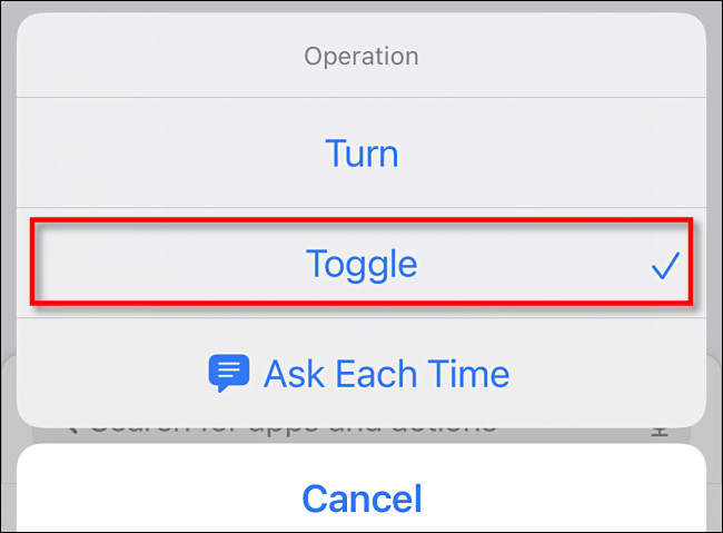 In the Operation list, select "Toggle."