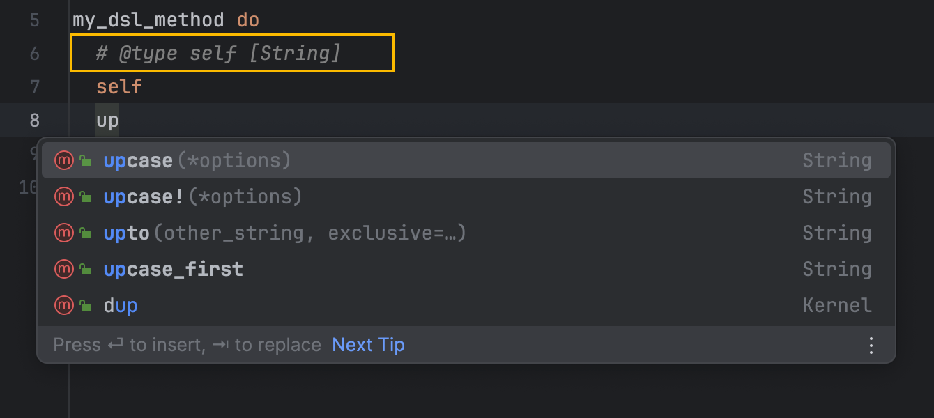 Annotation to specify self-type of blocks