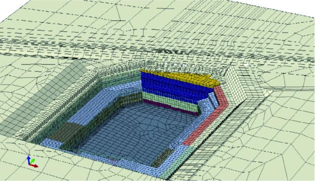 二期泵房基坑支護系統有限元網格按照基坑實際開挖工序進行數值模擬