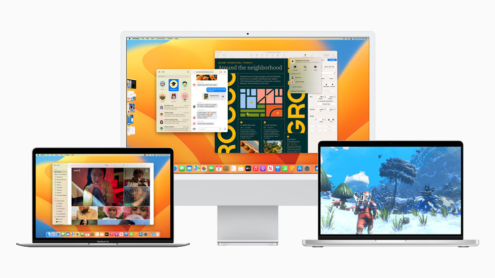 MacBook Air、24 英寸 iMac 与 14 英寸 MacBook Pro。