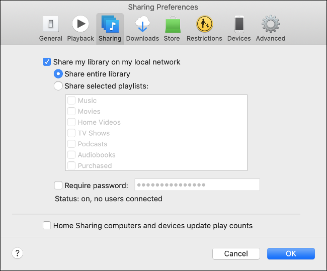 Share Your iTunes Library on macOS Mojave and Earlier