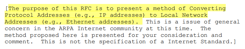 这句话阐明了RFC826的目的