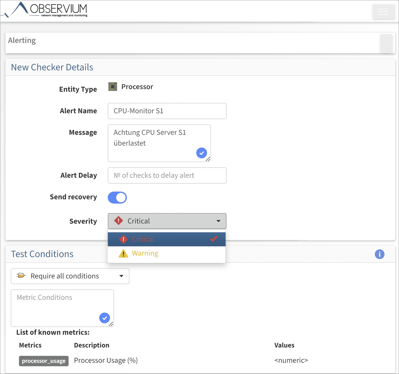 Configure an alarm based on CPU usage