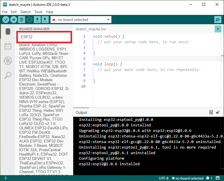 安装ESP32板Arduino IDE 2.0