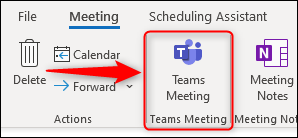 The "Teams Meeting" option in a new meeting request.