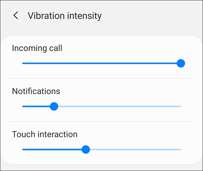 Samsung Galaxy S20 Choose Vibration Intensity