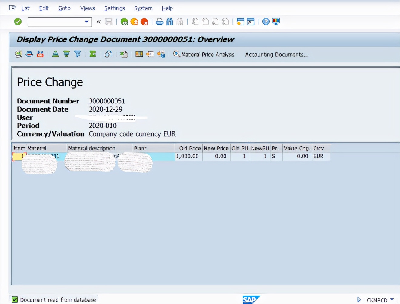 SAP MM 物料成本价格修改历史的查询