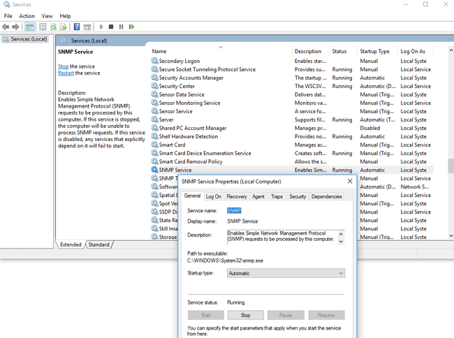 snmp 服务窗口 10