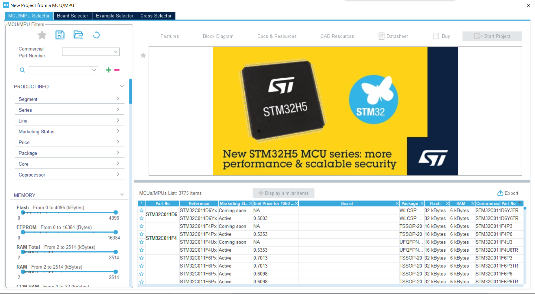 STM32CubeMX New Project