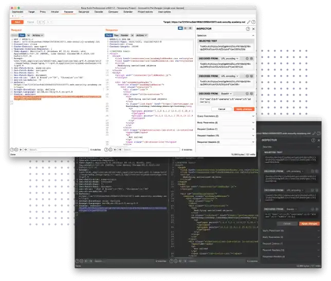 Burp Suite Professional のリピーター ツールのスクリーンショット