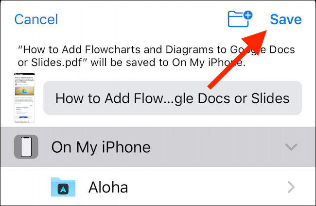 Choose the folder, and then tap "Save."