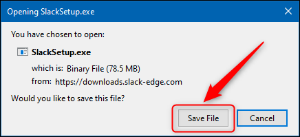 Click "Save File" to save the Slack app installer.