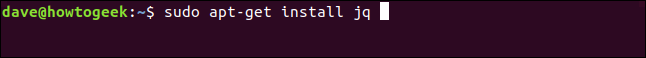 The "sudo apt-get install jq" command in a terminal window.