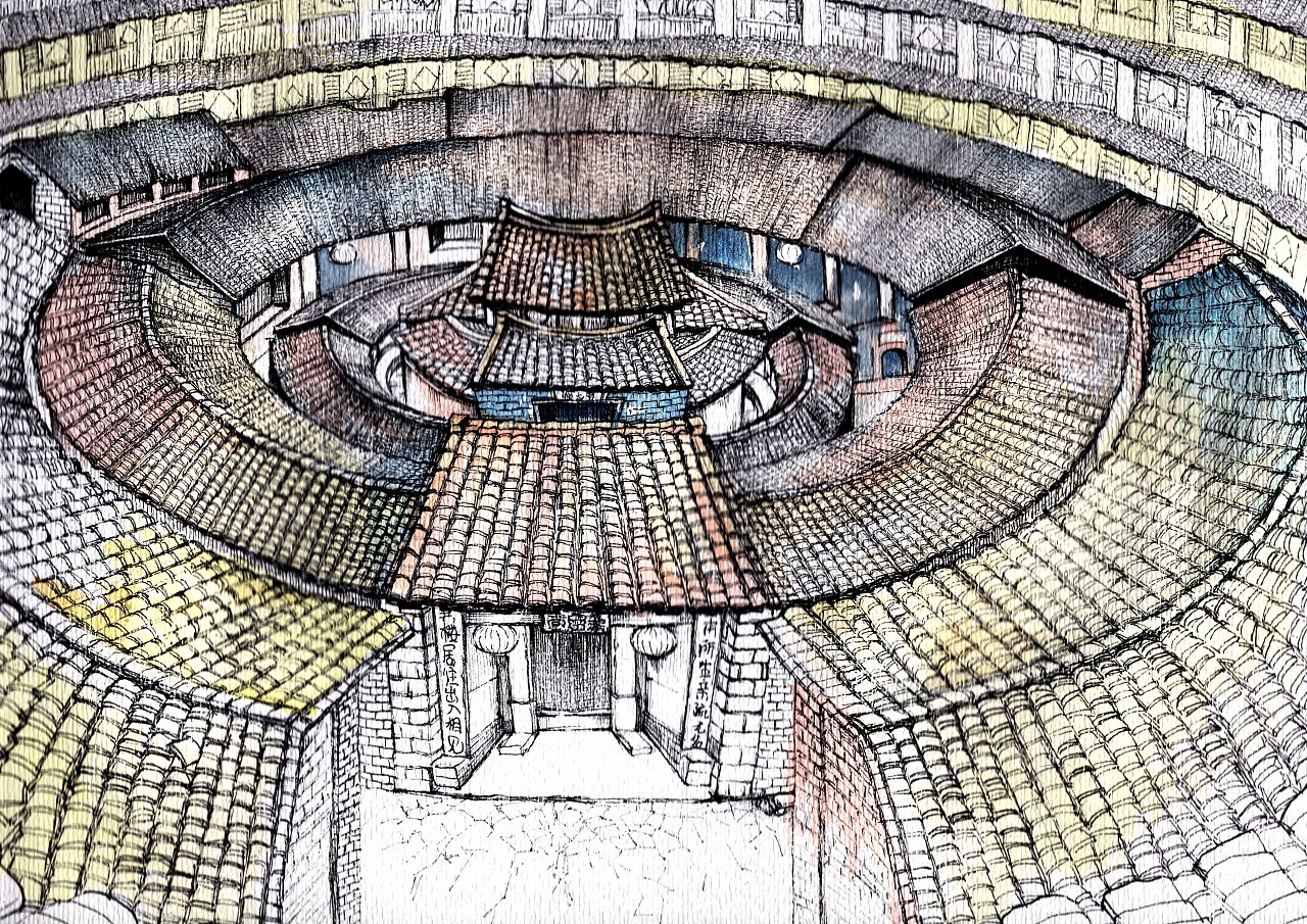 福建土楼ppt计算机二级,福建土楼【手绘过程教学图】