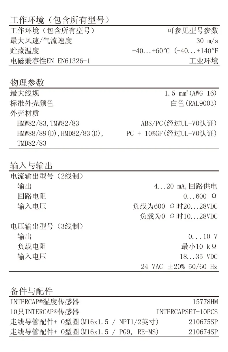 易云维®产业电商APP提供适合楼宇自动化应用的HMD/W80系列温湿度传感器资料介绍