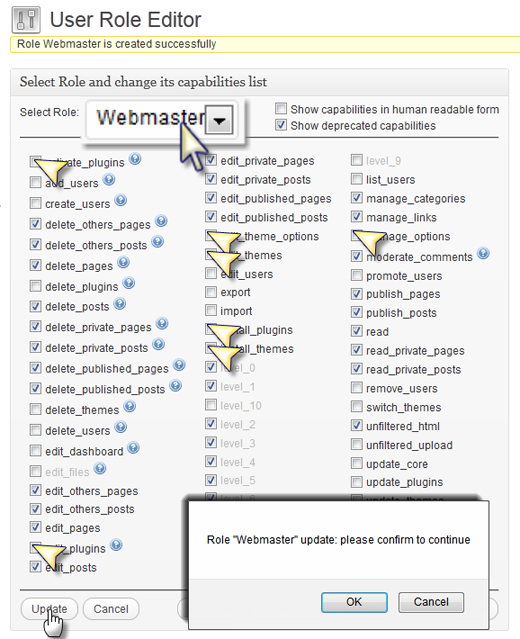 Update Roles in User Role Manager