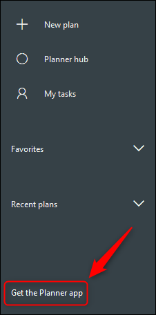 The "Get the Planner app" option in the sidebar.