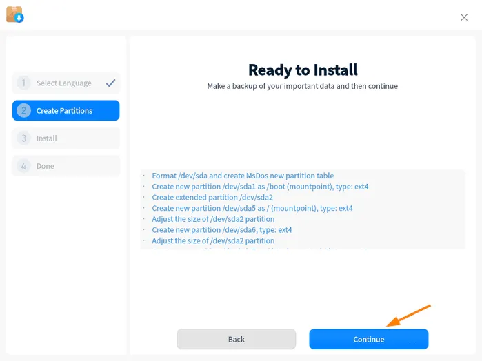 Click-Continue-Write-changes-Disk-Deepin-20-Installation