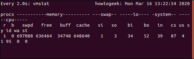 Returning to the "vmstat" screen in a terminal window.