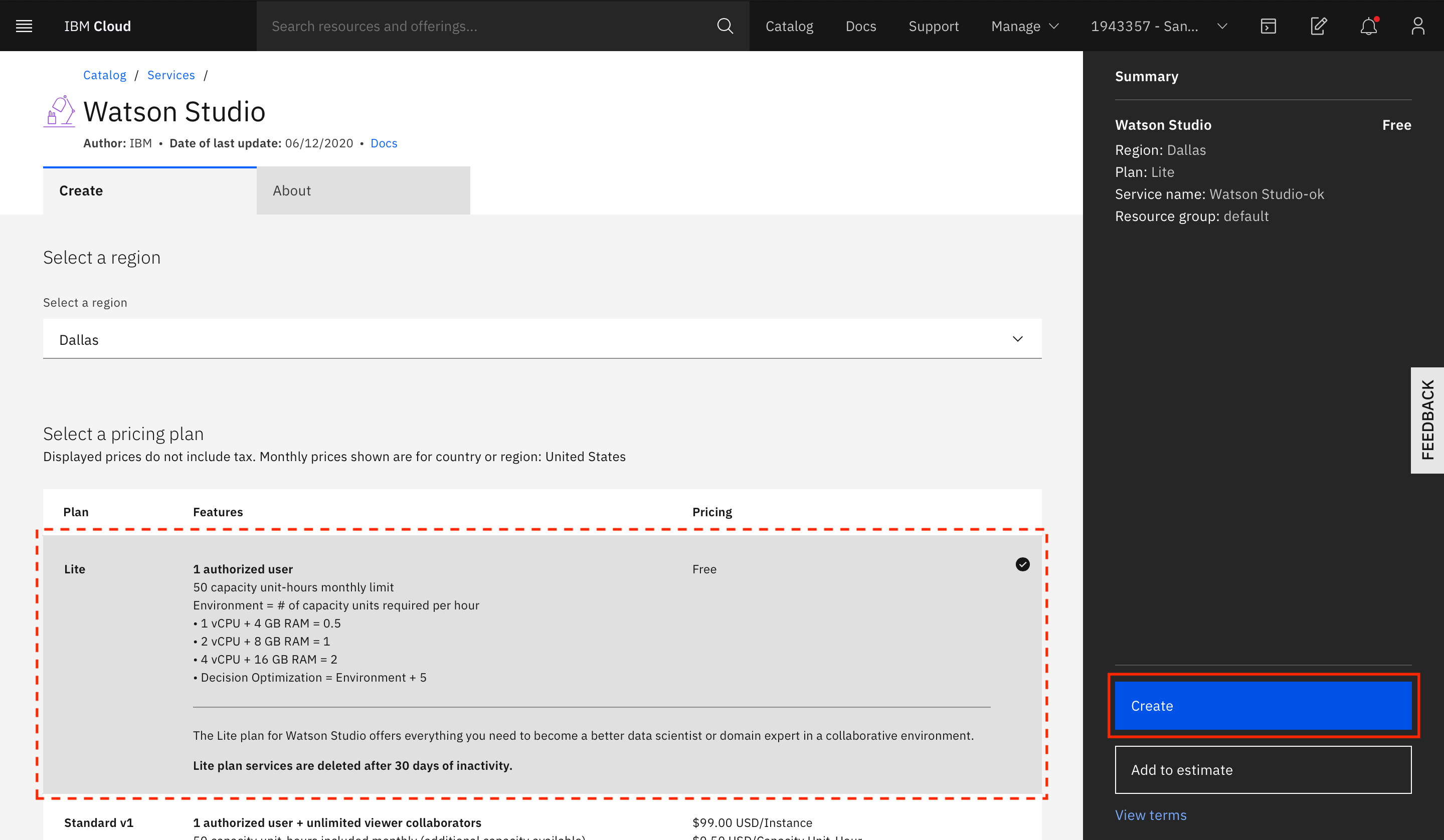 Watson Studio Lite plan