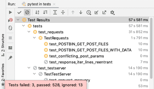 Screenshot of unit test output