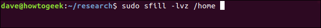 sudo sfill -lvz /home in a terminal window