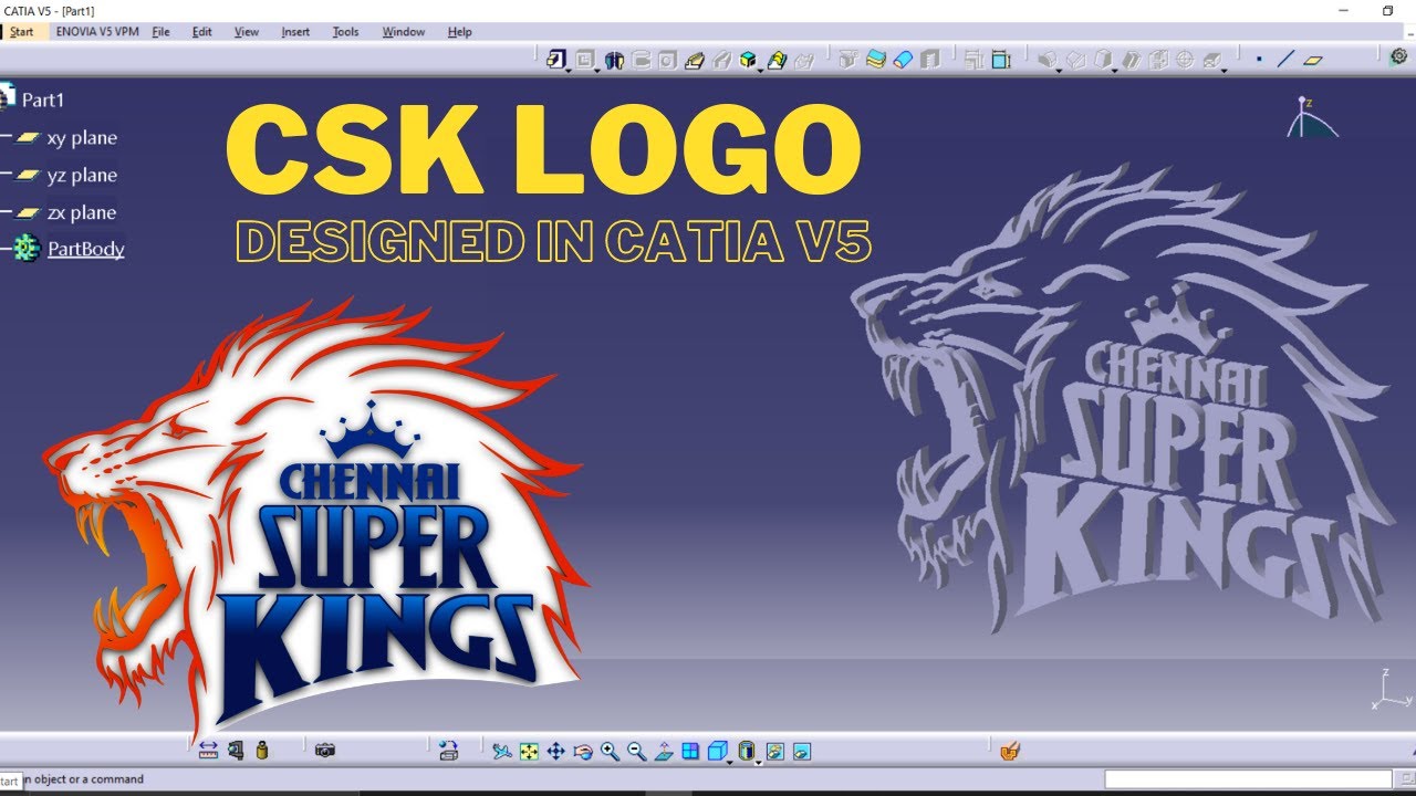 Mastering 3D Logo Design: Creating the CSK Logo in Catia V5 #cad  #3dlogodesign #csklogo #ipl