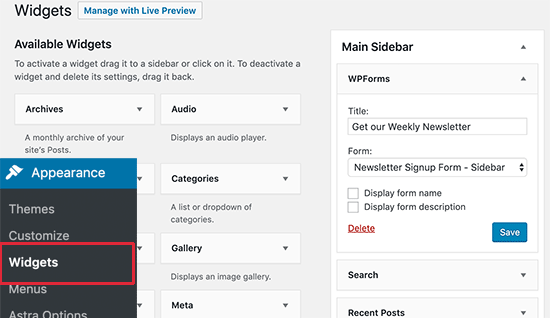 WPForms widget