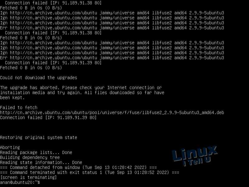 ubuntu server terminated with exit