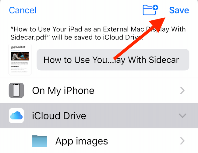 Choose the folder, and then tap "Save."