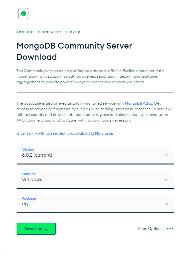 Download process of MongoDB community server