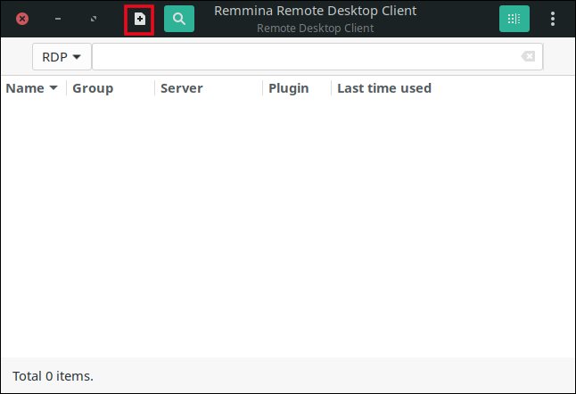 Click the "+" sign in the Remmina main window.